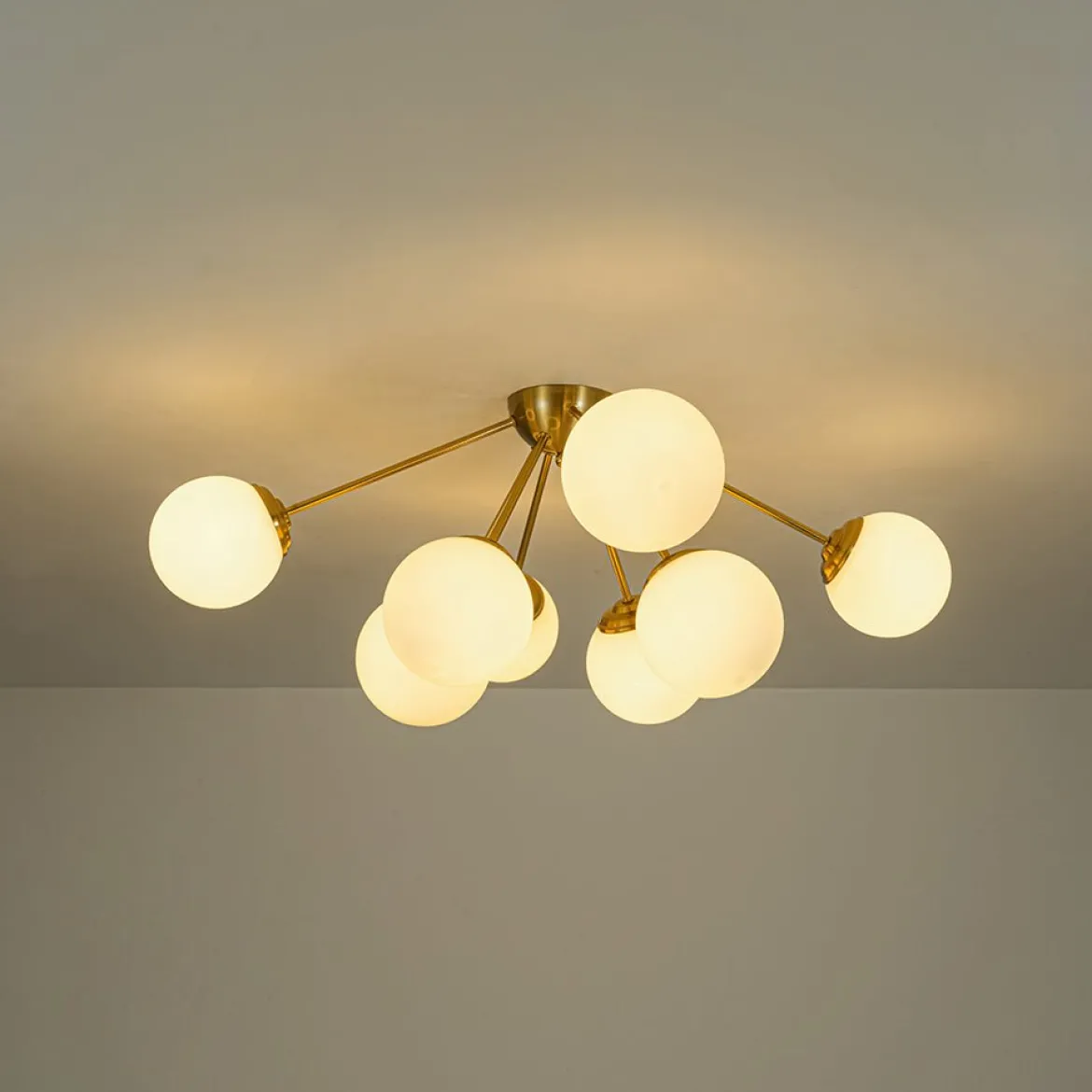 8-Light Opal Glass Bubble Sputnik Semi Flush Chandelier