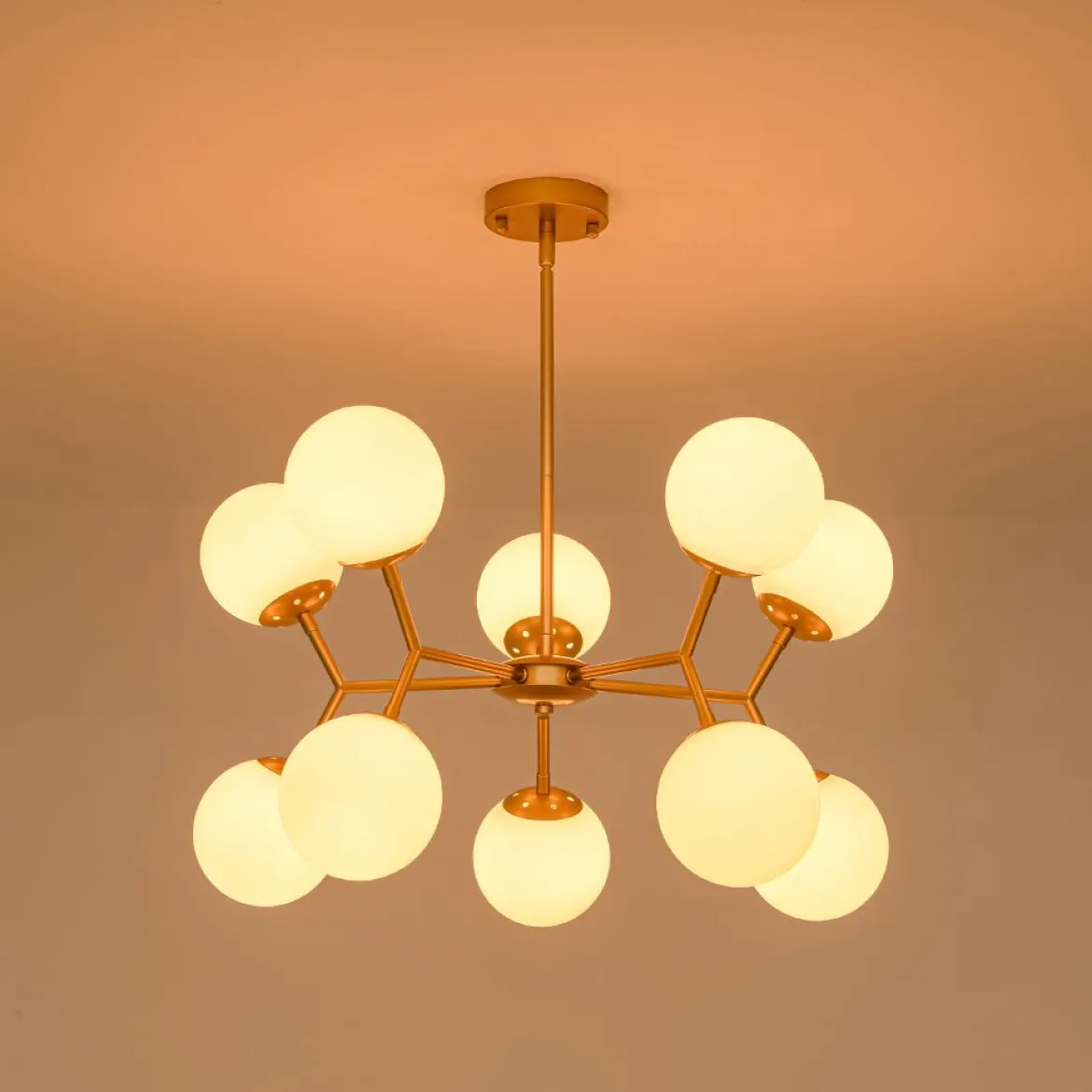 10-Light Opal Glass Globe Bubble Sputnik Branch Chandelier