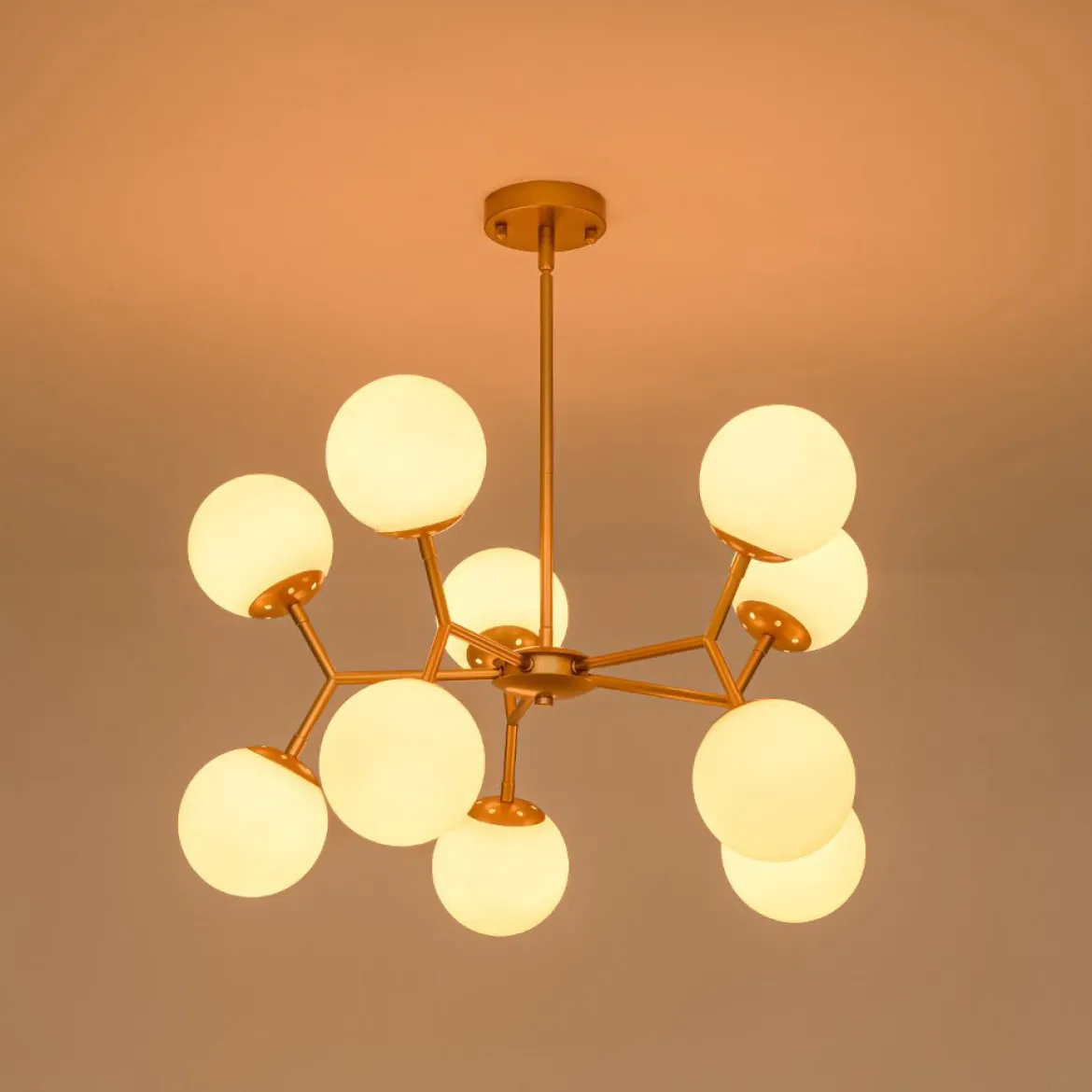 10-Light Opal Glass Globe Bubble Sputnik Branch Chandelier