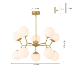 10-Light Opal Glass Globe Bubble Sputnik Branch Chandelier