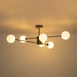 6-Light Opal Glass Globe Linear Sputnik Semi Flush