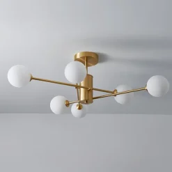 6-Light Opal Glass Globe Linear Sputnik Semi Flush