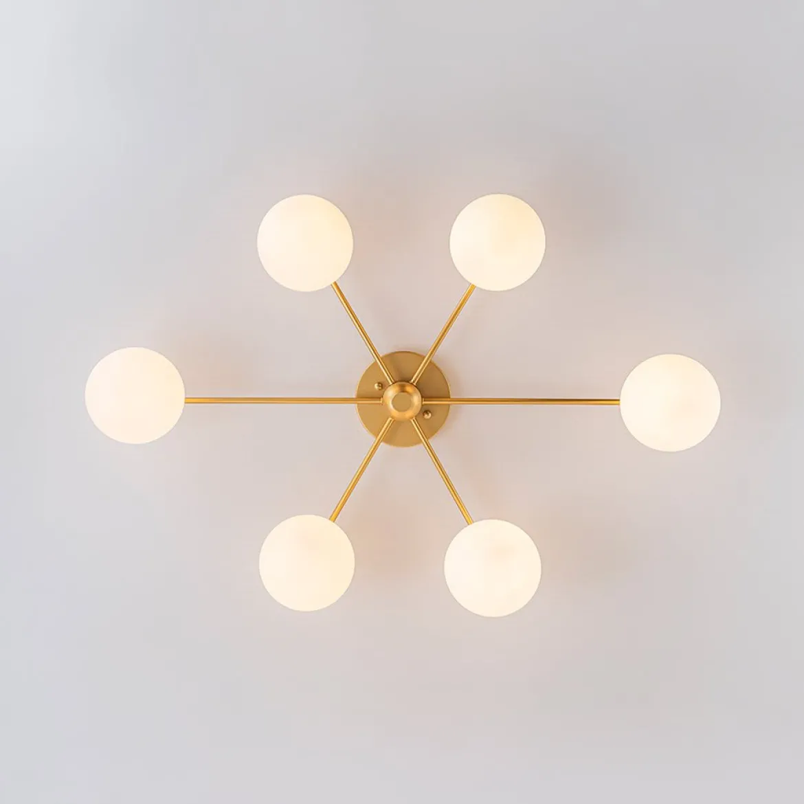 6-Light Opal Glass Globe Linear Sputnik Semi Flush Chandelier