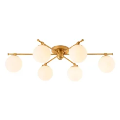 6-Light Opal Glass Globe Linear Sputnik Semi Flush Chandelier