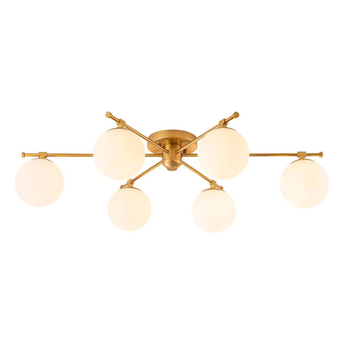 6-Light Opal Glass Globe Linear Sputnik Semi Flush Chandelier