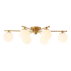 6-Light Opal Glass Globe Linear Sputnik Semi Flush Chandelier