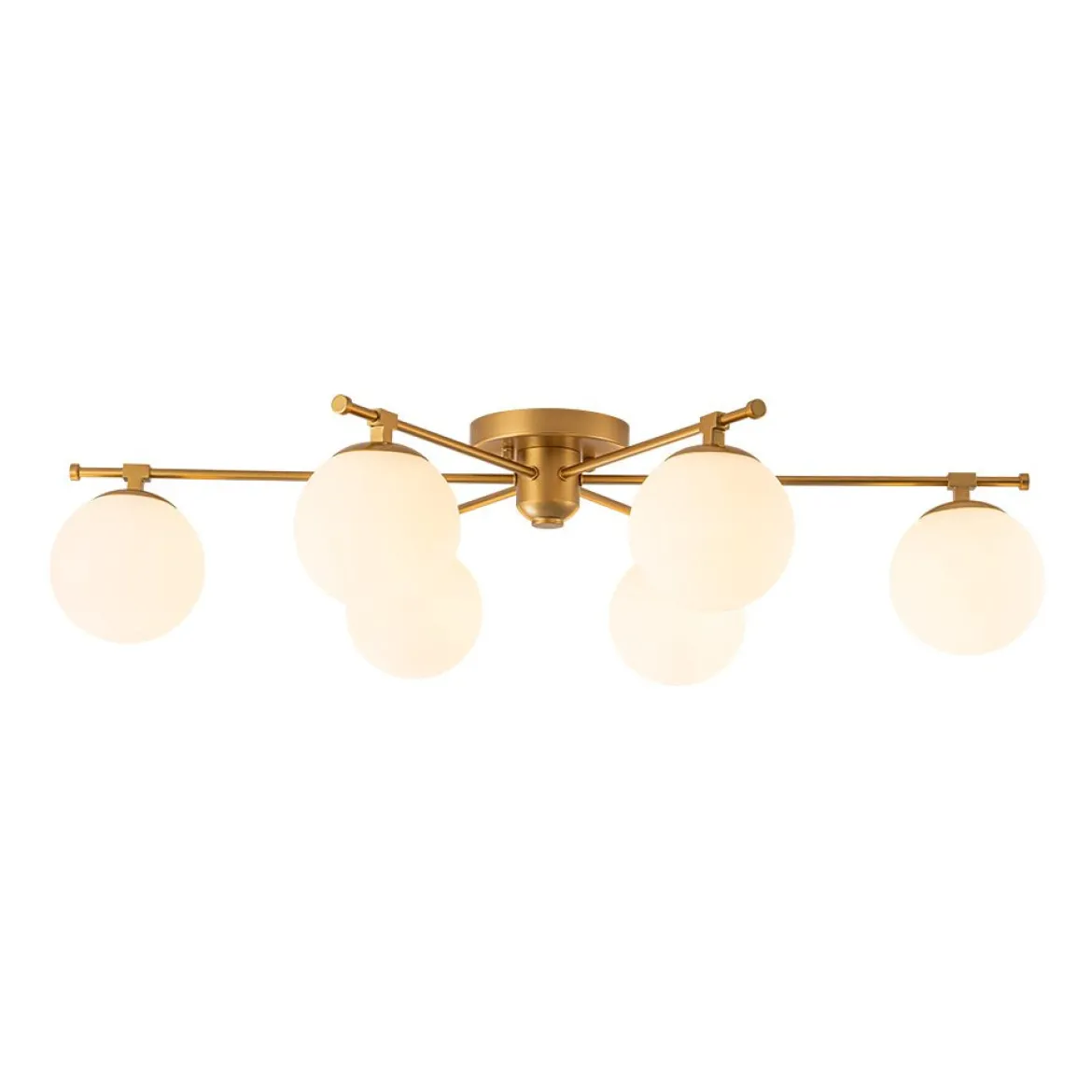 6-Light Opal Glass Globe Linear Sputnik Semi Flush Chandelier