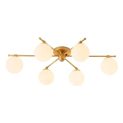 6-Light Opal Glass Globe Linear Sputnik Semi Flush Chandelier