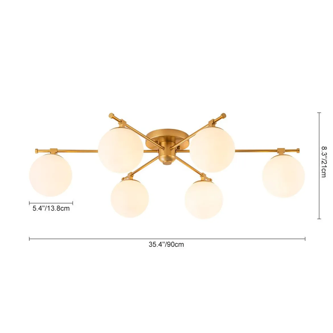 6-Light Opal Glass Globe Linear Sputnik Semi Flush Chandelier
