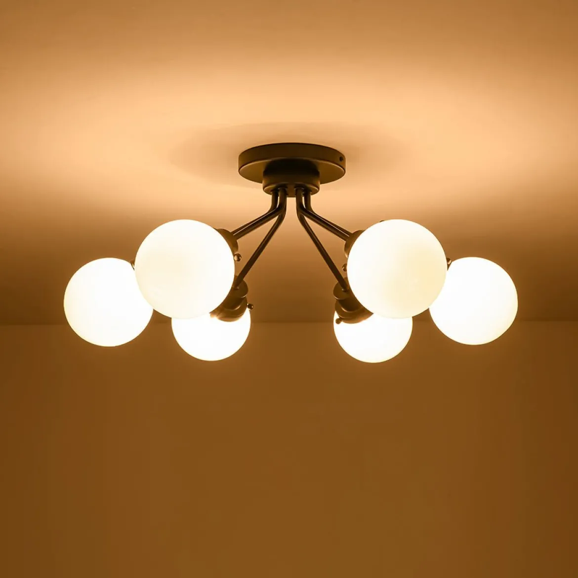 6-Light Opal Glass Globe Sputnik Semi Flush Mount