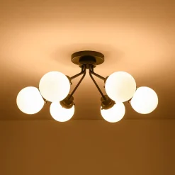 6-Light Opal Glass Globe Sputnik Semi Flush Mount