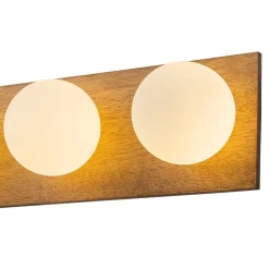 4-Light Opal Glass Linear Wooden Semi Flush Mount / Wall Light