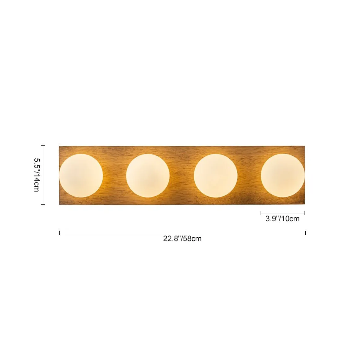 4-Light Opal Glass Linear Wooden Semi Flush Mount / Wall Light