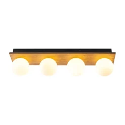 4-Light Opal Glass Linear Wooden Semi Flush Mount / Wall Light