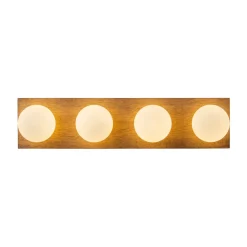 4-Light Opal Glass Linear Wooden Semi Flush Mount / Wall Light