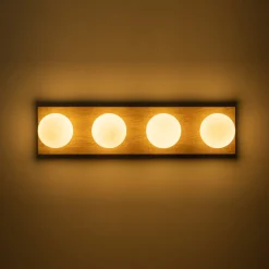 4-Light Opal Glass Linear Wooden Semi Flush Mount / Wall Light