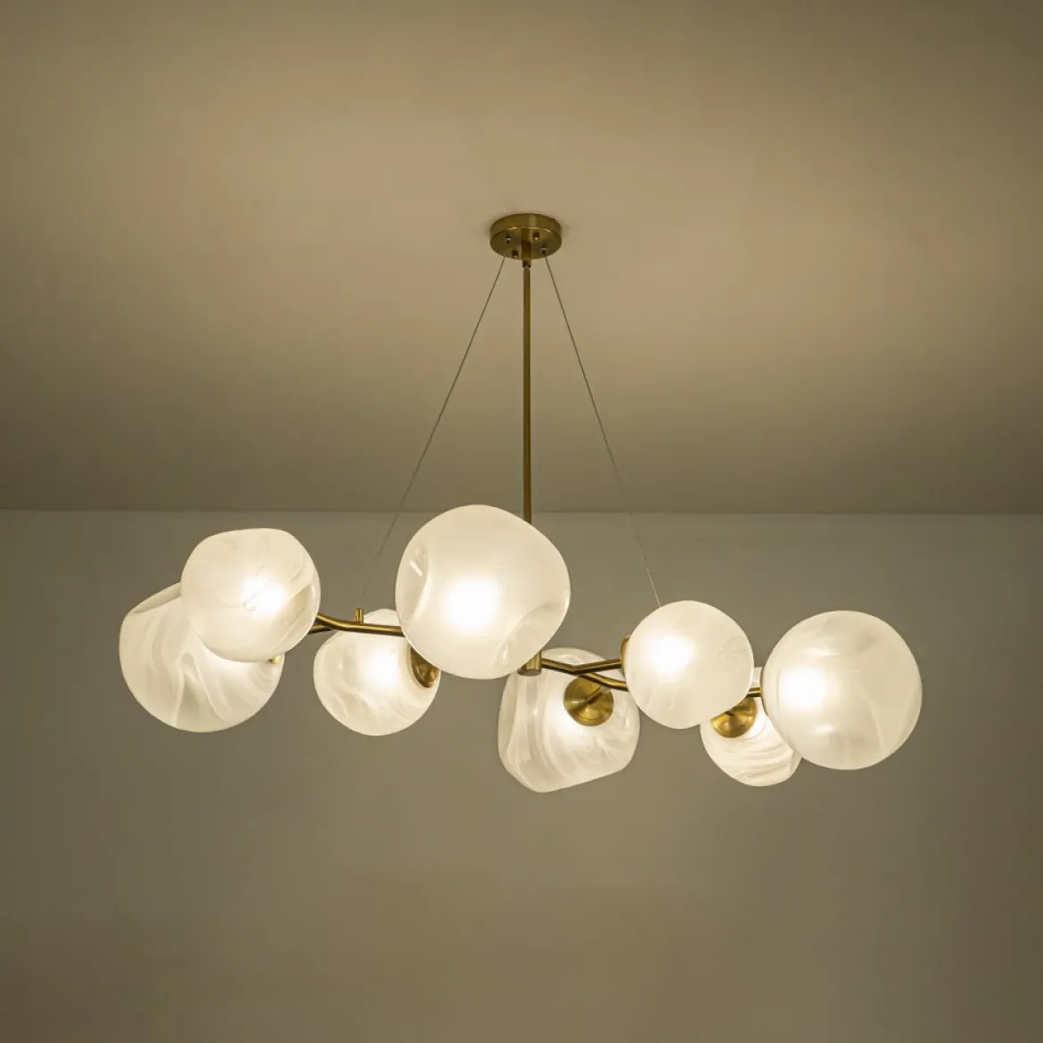 8-Light Opal Swirl Glass Globe Branch Island Chandelier