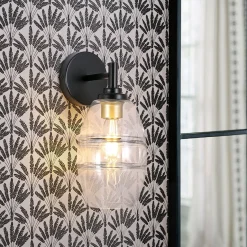 1-Light Oval Clear Embossed Glass Vanity Wall Sconce