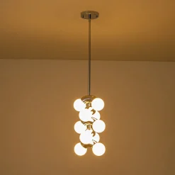 10-Light Pearl Tiered Milky Glass Globe Pendant Light