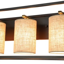 3-light Rectangular Black Frame Linen Wall Sconce