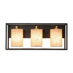 3-light Rectangular Black Frame Linen Wall Sconce