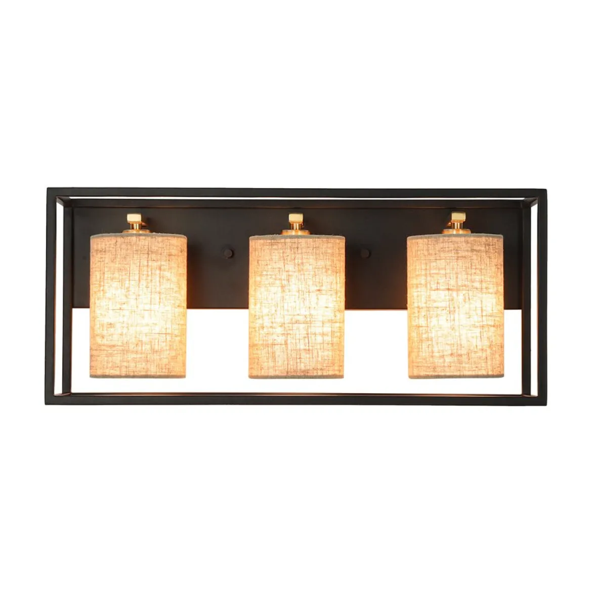 3-light Rectangular Black Frame Linen Wall Sconce