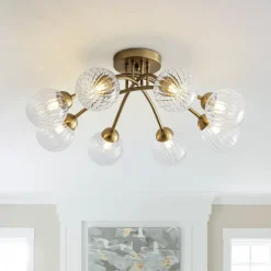 8-Light Ribbed Glass Bubble Sputnik Semi Flush Mount