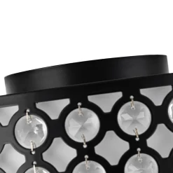 3-Light Round Drum Crystal Accented Fabric Flush Mount