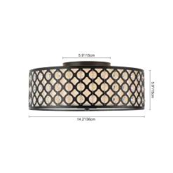 3-Light Round Drum Crystal Accented Fabric Flush Mount