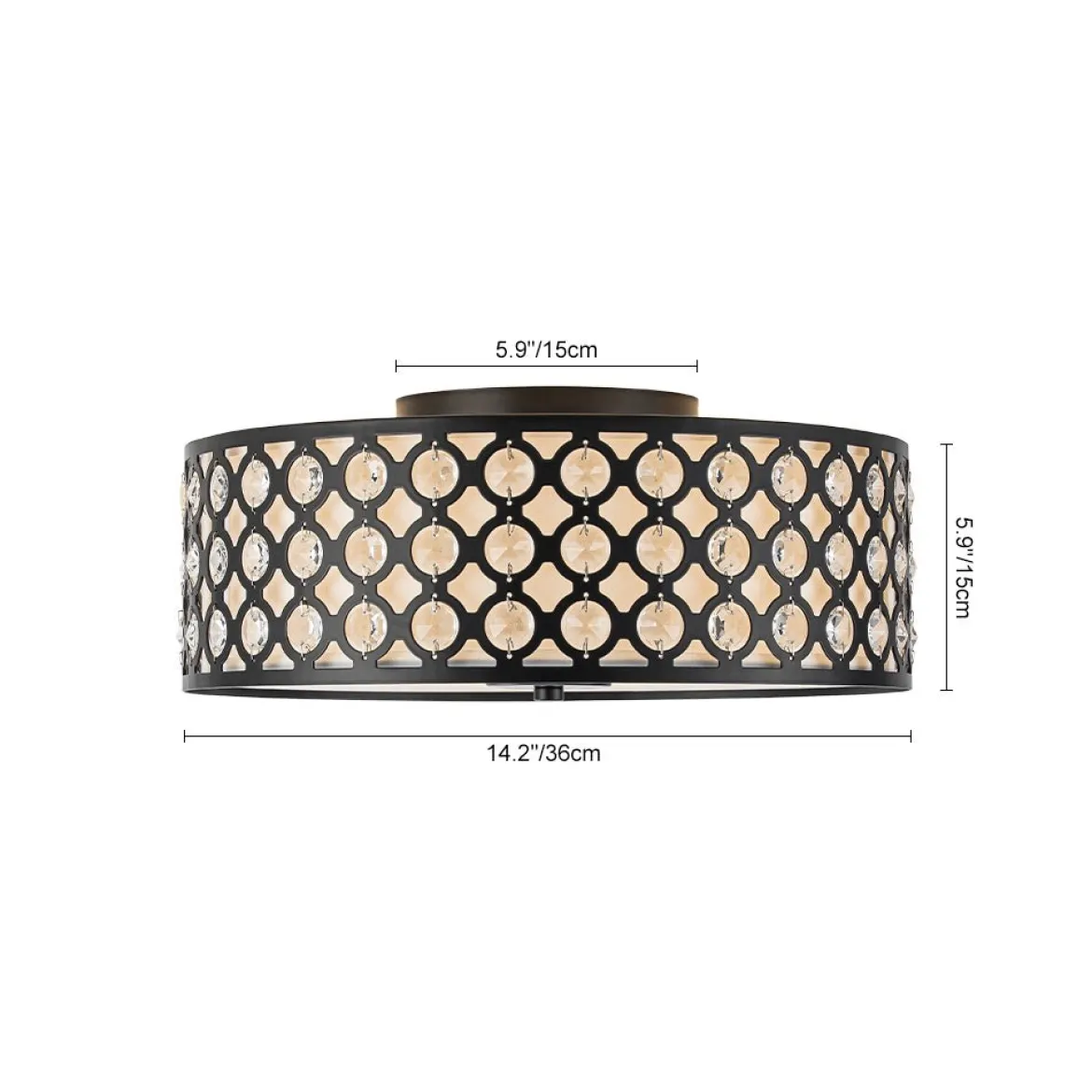 3-Light Round Drum Crystal Accented Fabric Flush Mount