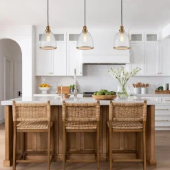 1-Light Seeded Glass Bell Dome Kitchen Pendant Light