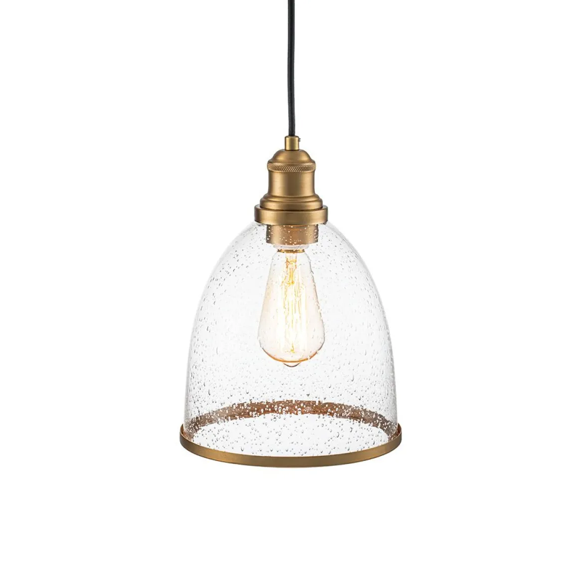 1-Light Seeded Glass Bell Dome Kitchen Pendant Light