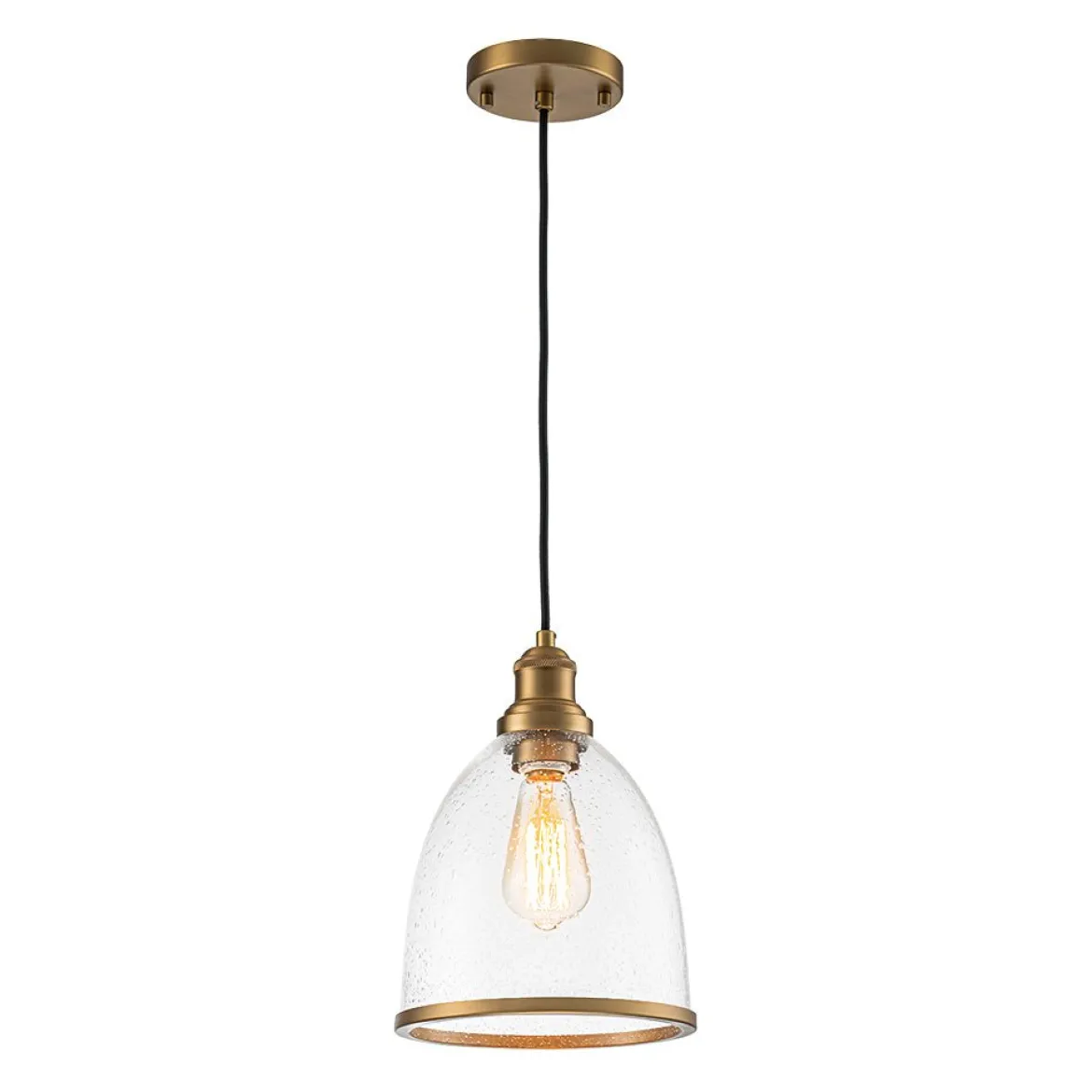 1-Light Seeded Glass Bell Dome Kitchen Pendant Light