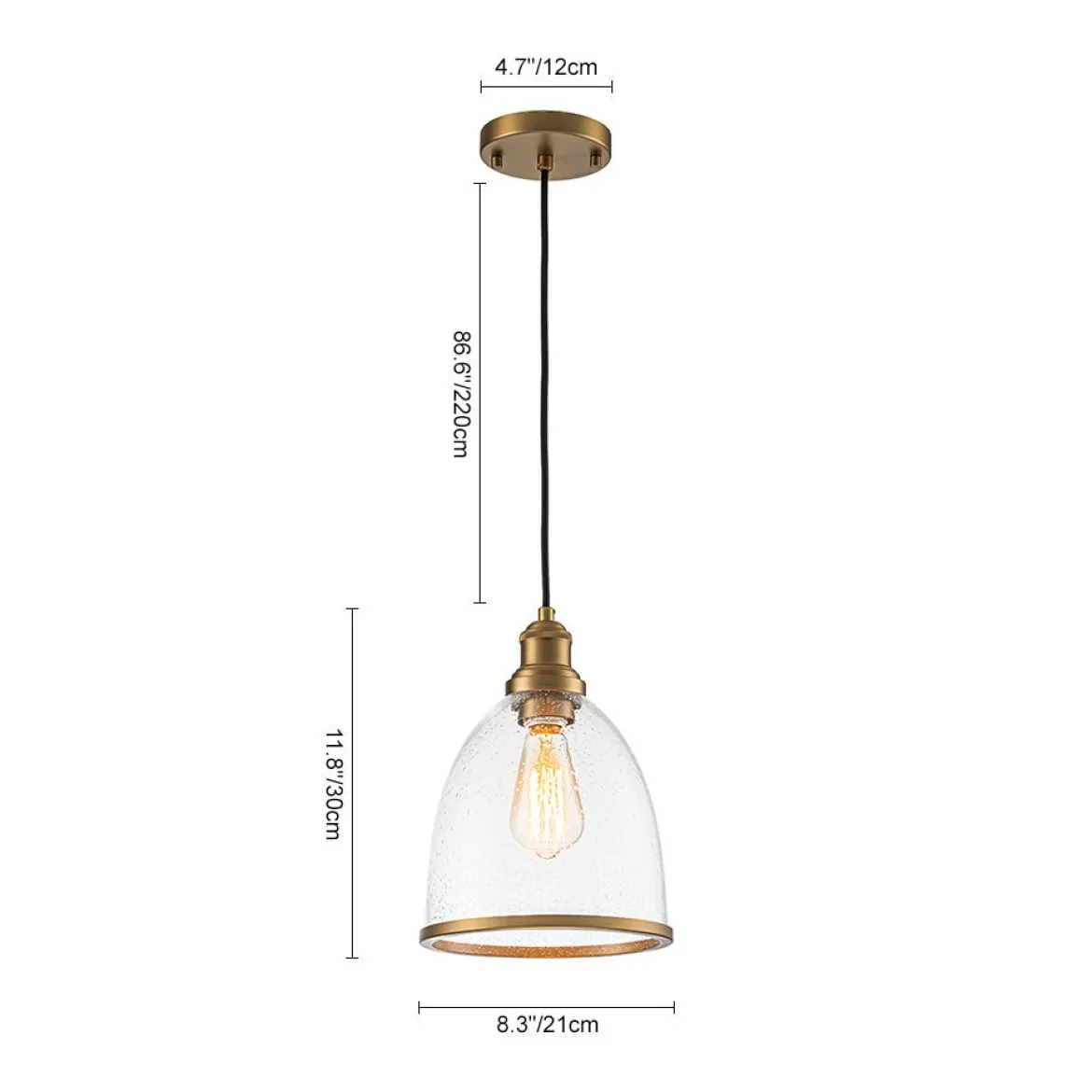 1-Light Seeded Glass Bell Dome Kitchen Pendant Light