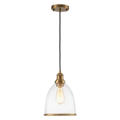 1-Light Seeded Glass Bell Dome Kitchen Pendant Light
