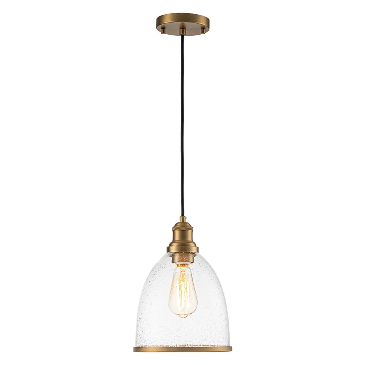 1-Light Seeded Glass Bell Dome Kitchen Pendant Light