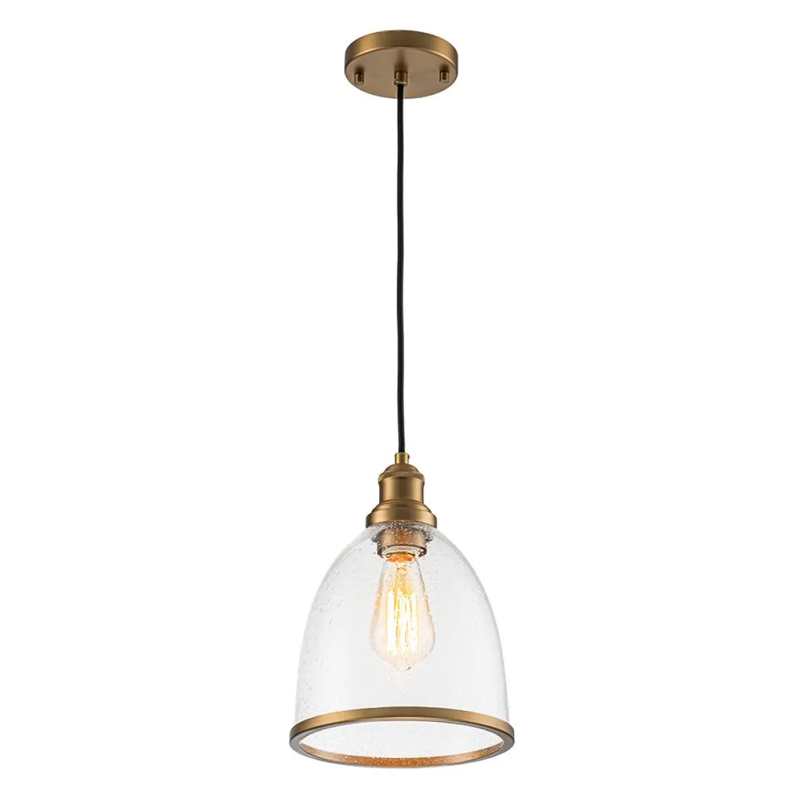 1-Light Seeded Glass Bell Dome Kitchen Pendant Light