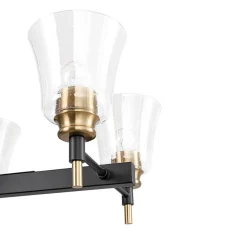 8-Light Seeded Glass Black Brass Linear Island Chandelier