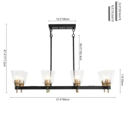 8-Light Seeded Glass Black Brass Linear Island Chandelier