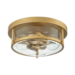 2-Light Seeded Glass Round Flush Mount Ceiling Light