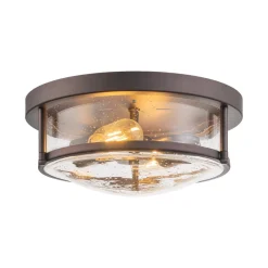 2-Light Seeded Glass Round Flush Mount Ceiling Light