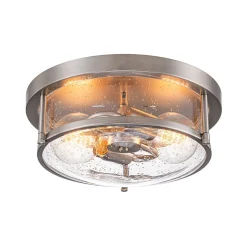 2-Light Seeded Glass Round Flush Mount Ceiling Light