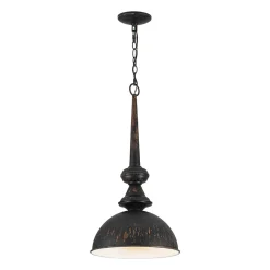 1-Light Shabby Chic Distressed Beige Metal Dome Pendant