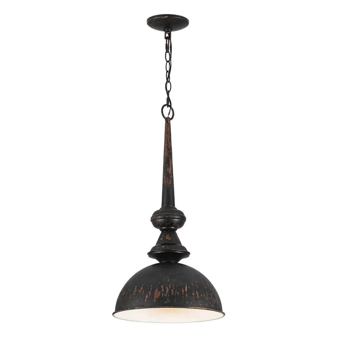 1-Light Shabby Chic Distressed Beige Metal Dome Pendant