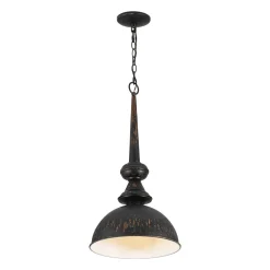 1-Light Shabby Chic Distressed Beige Metal Dome Pendant
