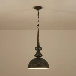 1-Light Shabby Chic Distressed Beige Metal Dome Pendant
