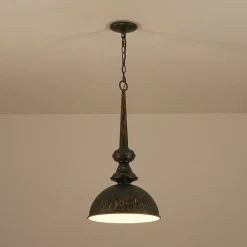 1-Light Shabby Chic Distressed Beige Metal Dome Pendant