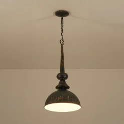1-Light Shabby Chic Distressed Beige Metal Dome Pendant