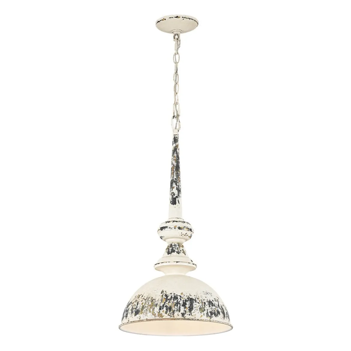 1-Light Shabby Chic Distressed Beige Metal Dome Pendant