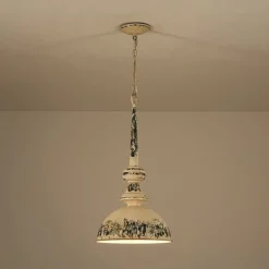 1-Light Shabby Chic Distressed Beige Metal Dome Pendant